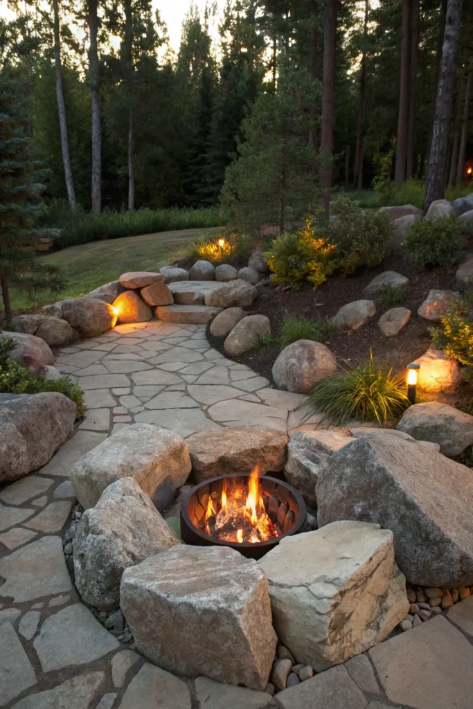 35 a large pit surrounded by natural stone boulde