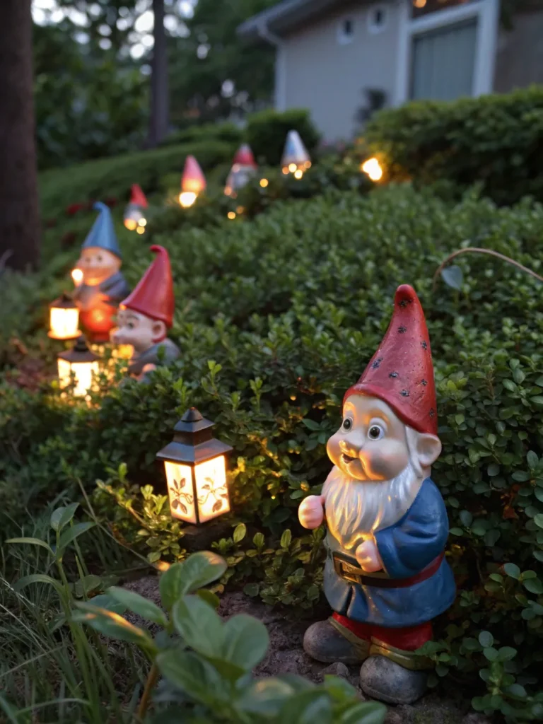35 cute gnome figurines with glowing hats or lant