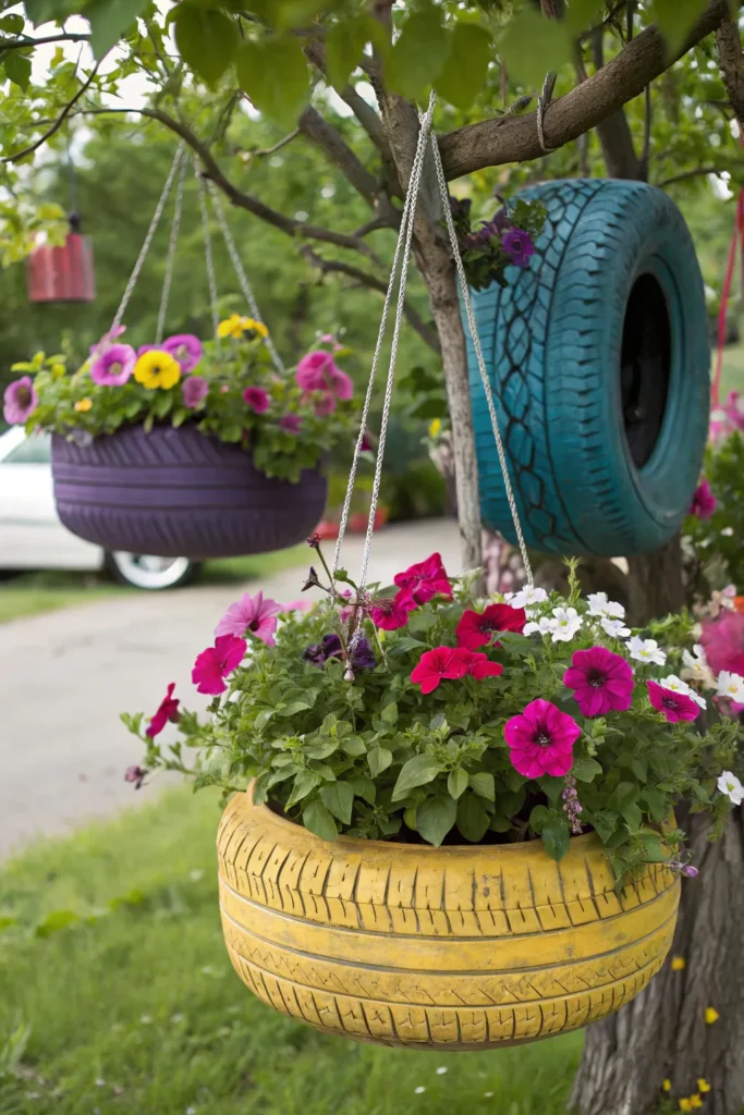 35 recycled tire hanging baskets painted tires