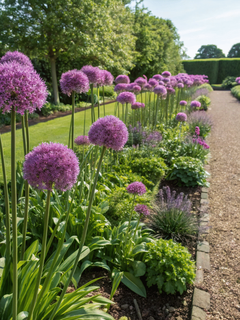 35realistic photo of a tidy perennial border fille