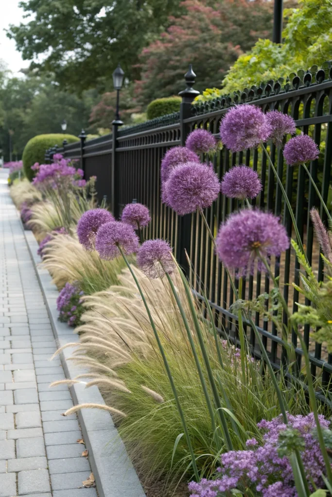 36 black fence garden with alliums in bloom larg