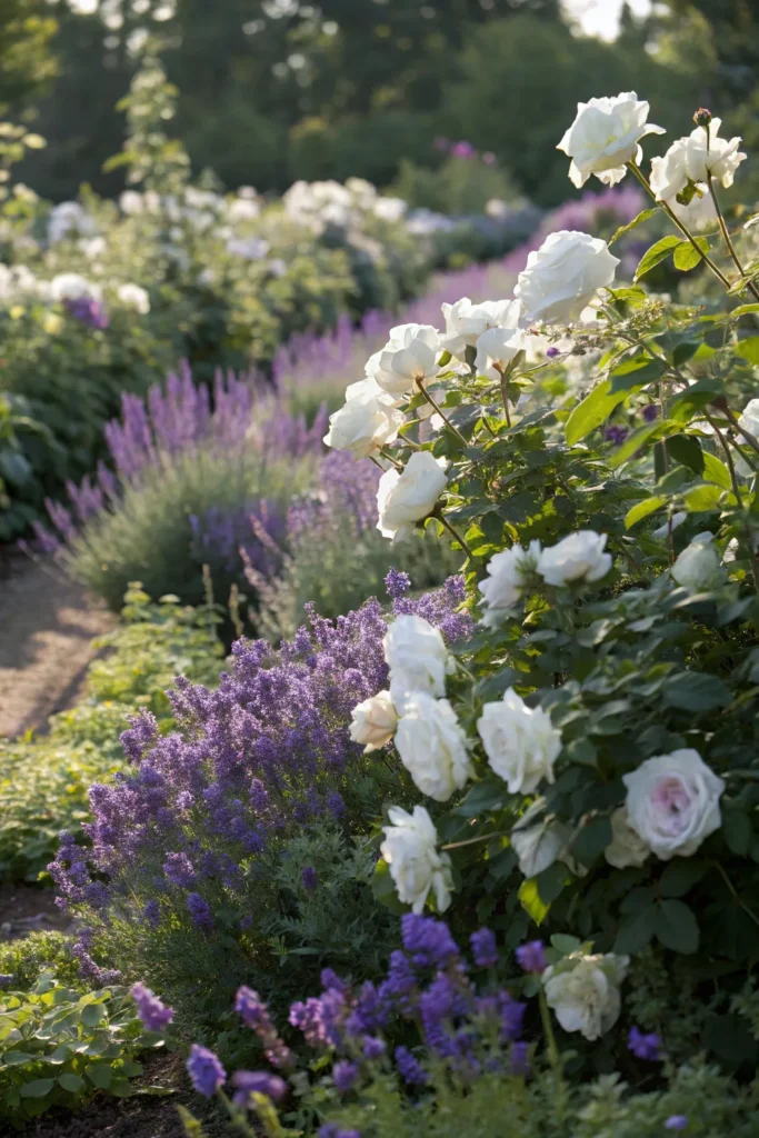 36 lavender and white roses mix garden bed wit