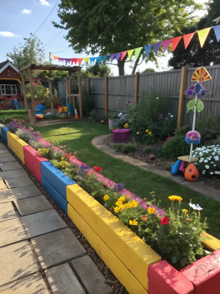 36colorful garden edging made with painted sleeper