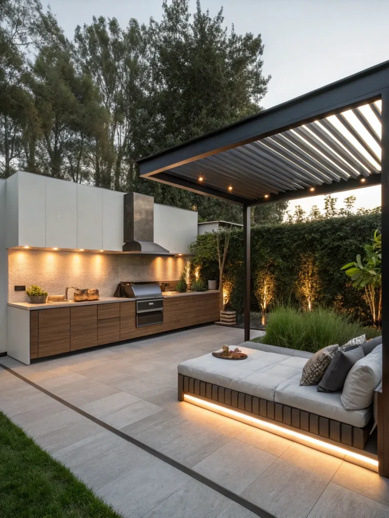 36realistic photo of a modern outdoor kitchen feat