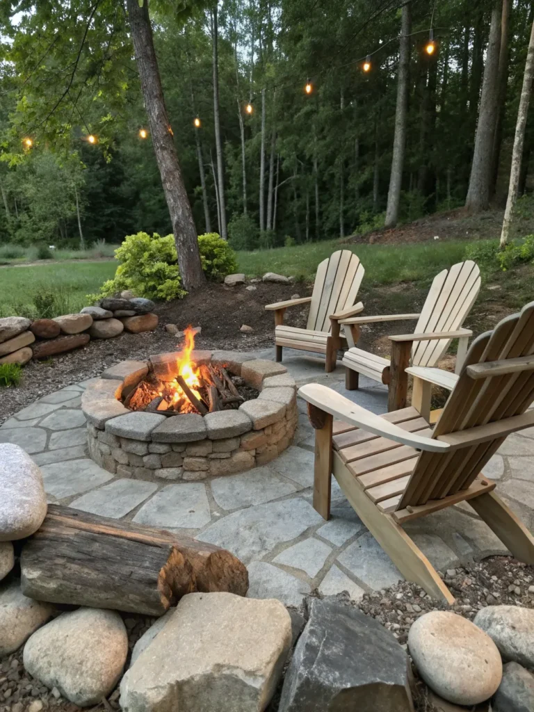 37 adirondack chairs around natural fire pit idea