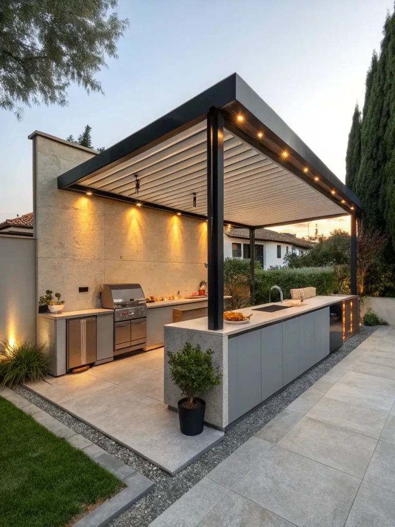 37realistic photo of a modern outdoor kitchen feat