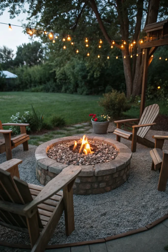 38 a circular fire pit made of pebbles surrounde
