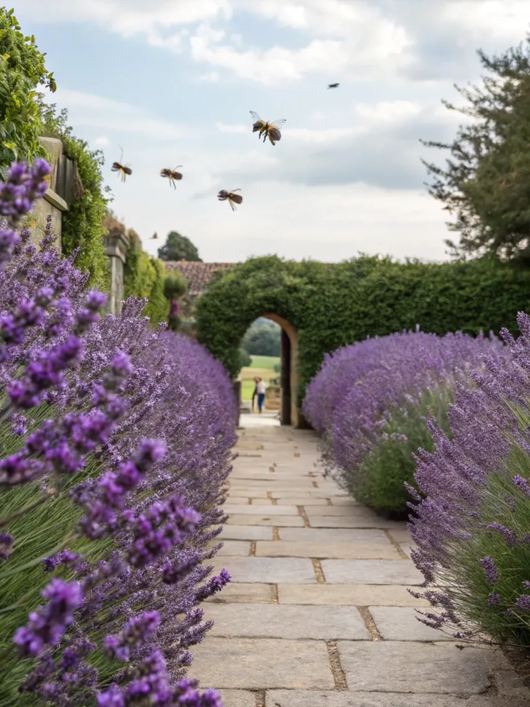 38 thick lavender hedge lining both sides of a fl