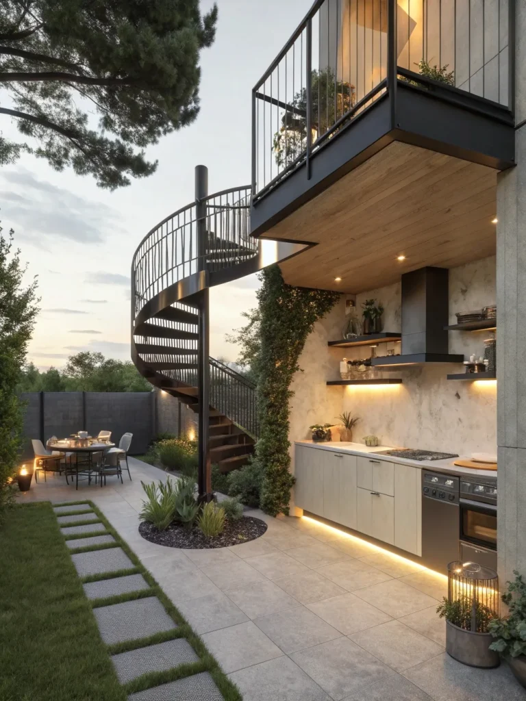 38realistic photo of a modern outdoor kitchen feat