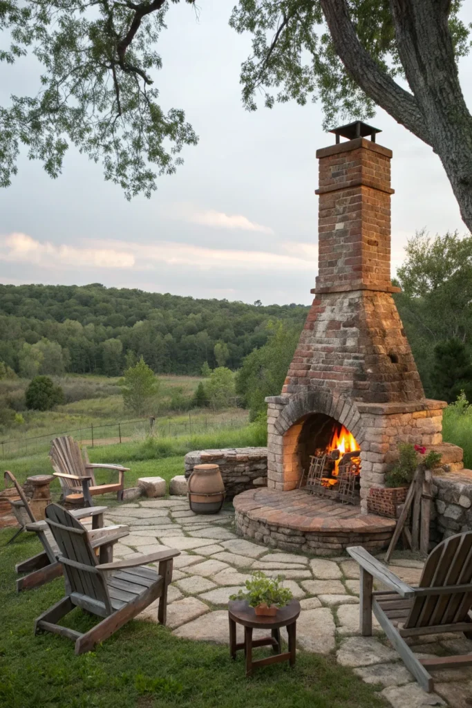 39 an old brick chimney fire pit surrounded by ru