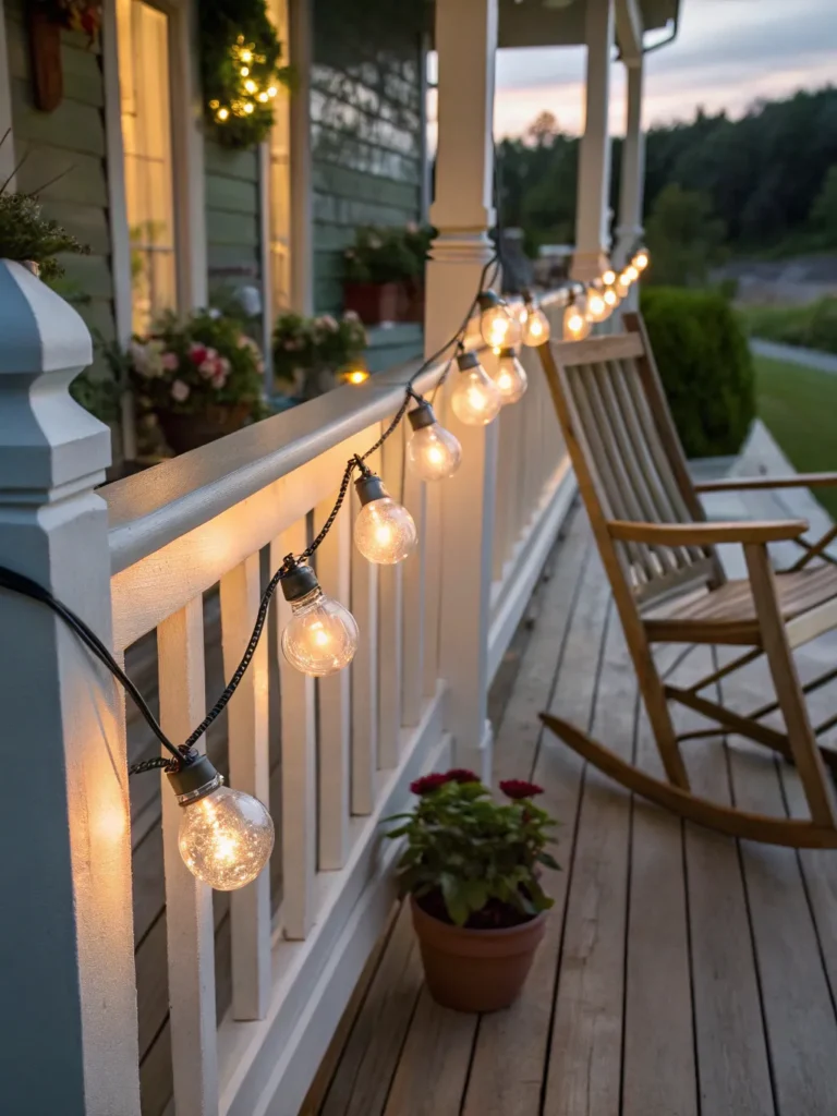 39 classic round bulbs strung along a white woode