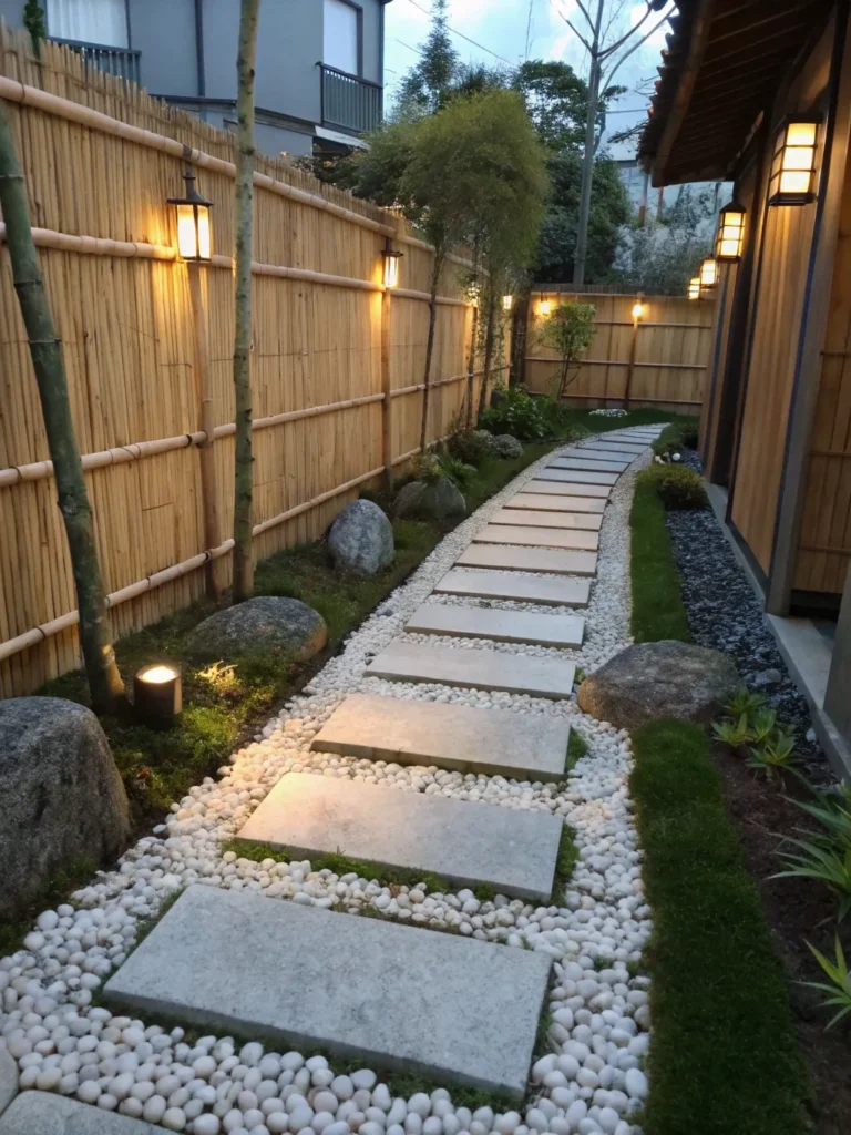 39zen style path with sleepers and soft white ston