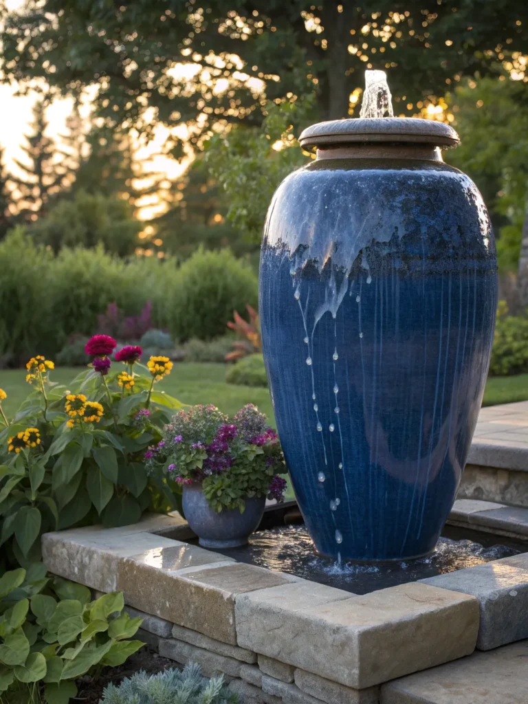 4 elegant tall ceramic urn with deep blue glaze