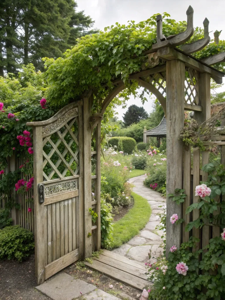 4 gate with trellis and climbing plants cottage