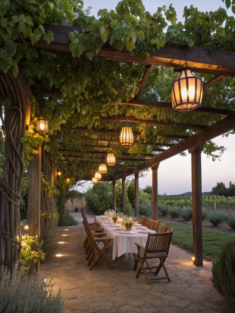 4 realistic view of a wide beamed wooden pergola