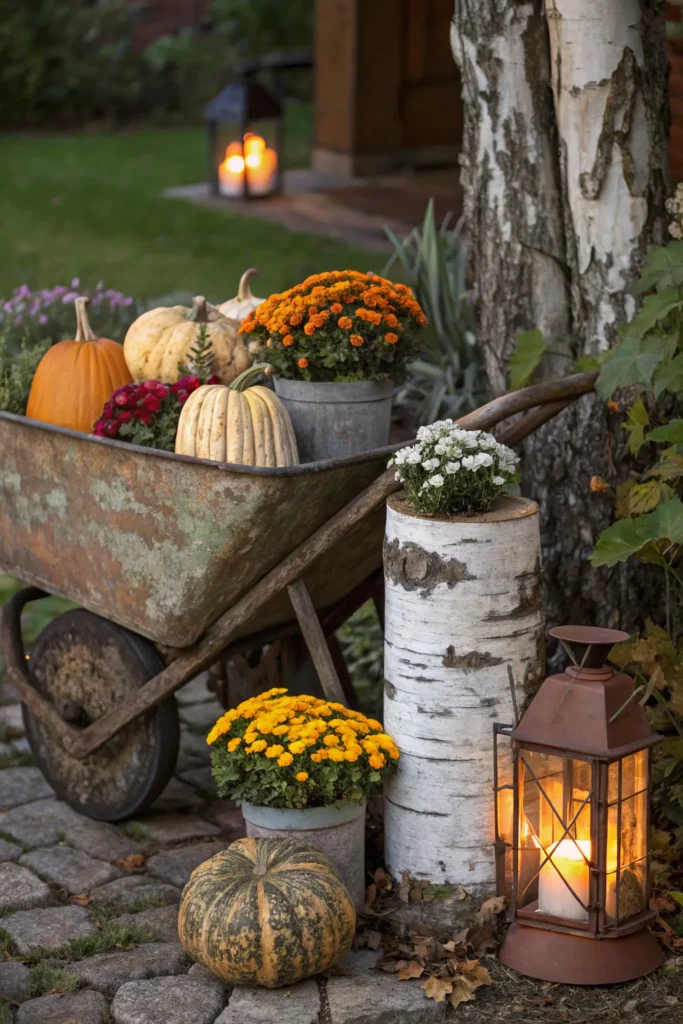 4 rustic containers garden accents old wheel