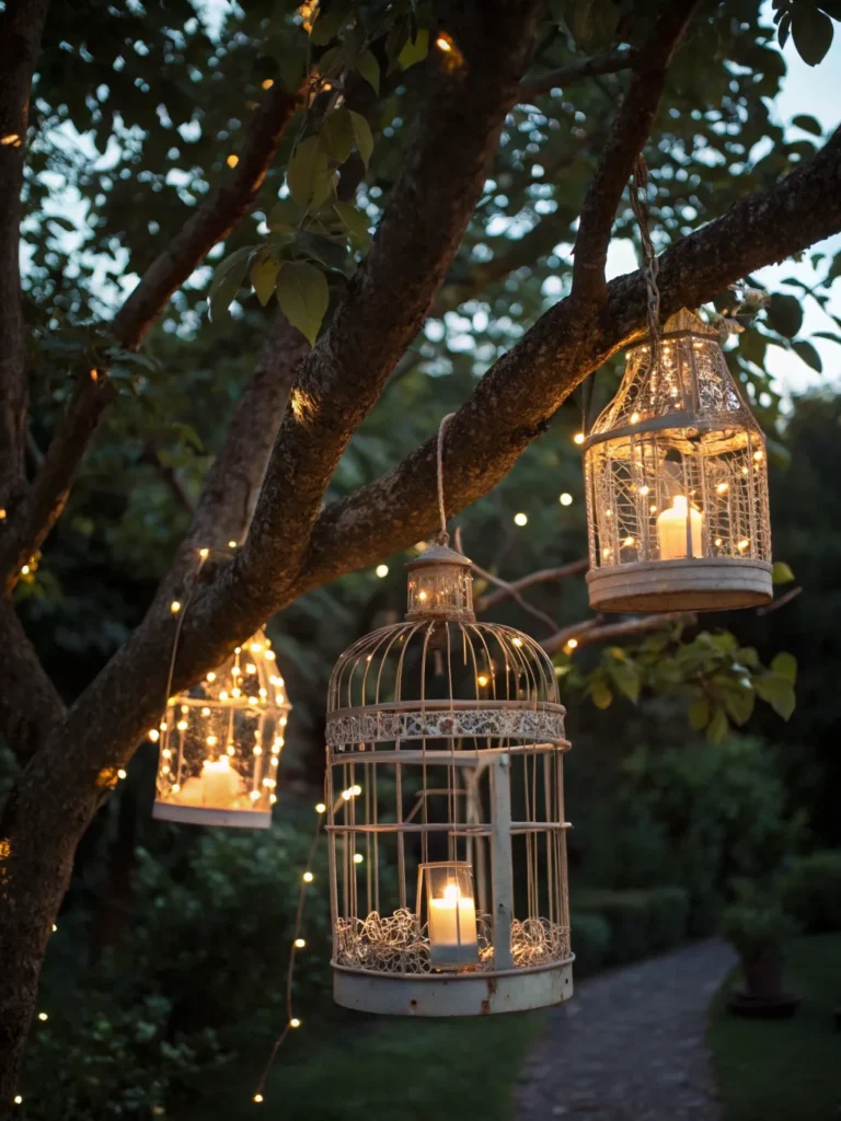 40 vintage birdcages filled with glowing fairy li
