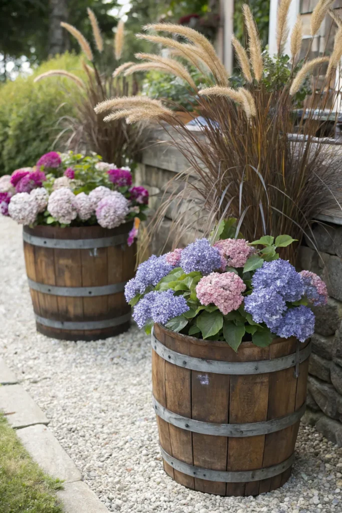 40 wooden barrel half planters two half barrel