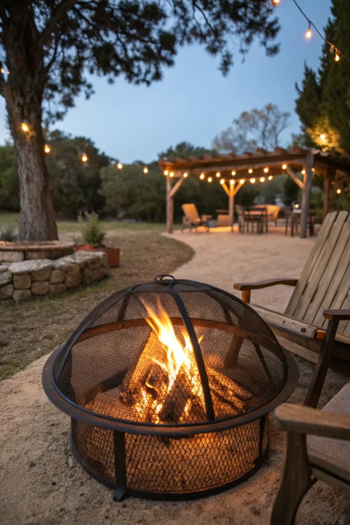 41 a crackling fire pit with a steel mesh cover