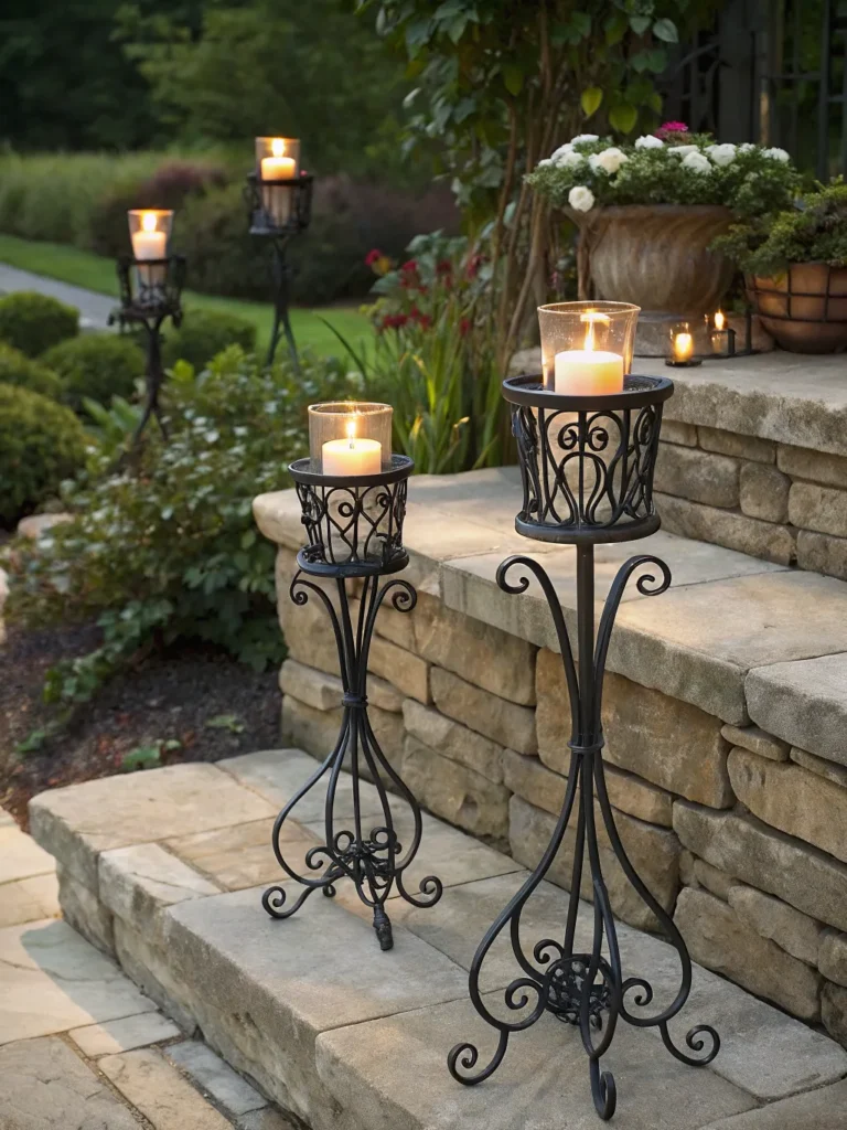 41 black wrought iron candle holders with flicker