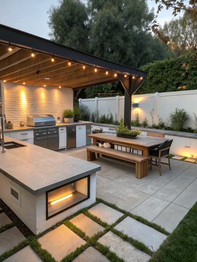 41realistic photo of a modern outdoor kitchen feat