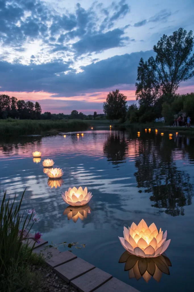 42 floating solar light pond a pond at dusk wi