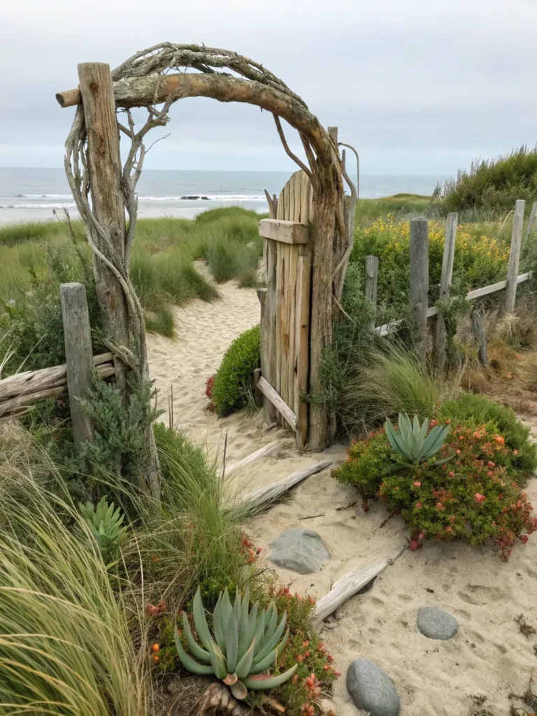 43 garden gate made of curved driftwood pieces s
