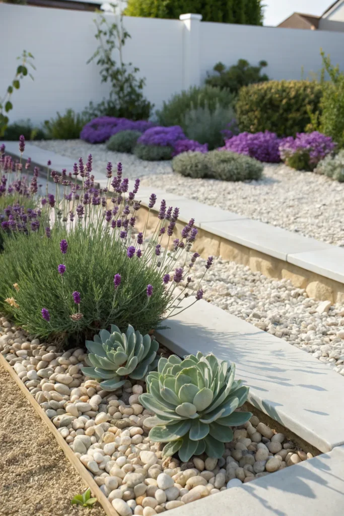 43 lavender and succulent combo gravel bed wit