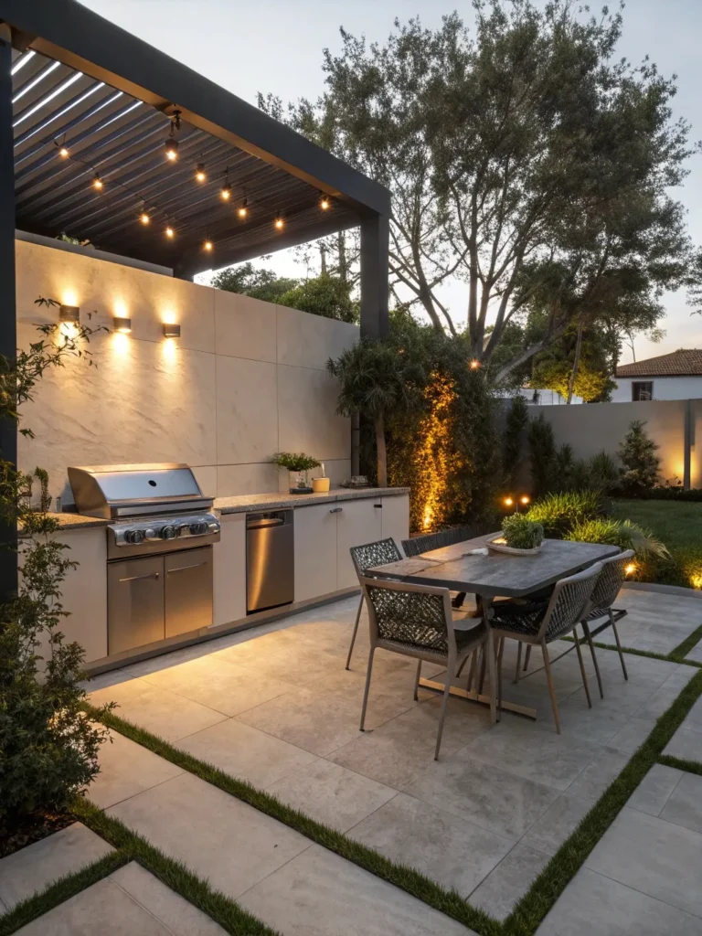 43realistic photo of a modern outdoor kitchen feat