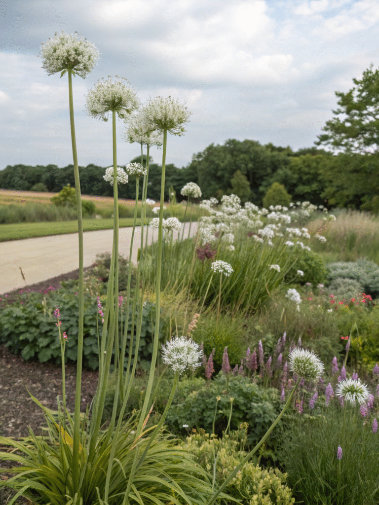 43realistic photo of a naturalized flower bed with