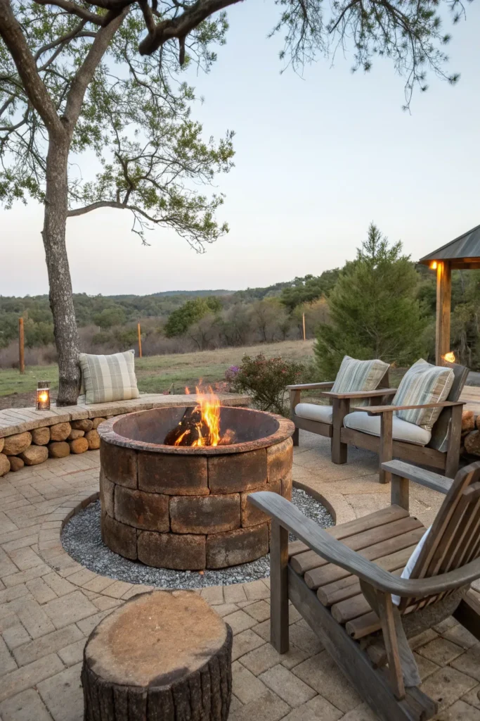 44 a rustic fire pit made of salvaged steel and w