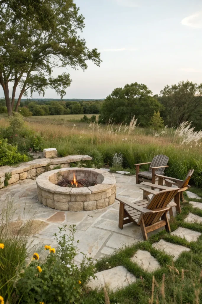 45 a limestone fire pit surrounded by rustic outd