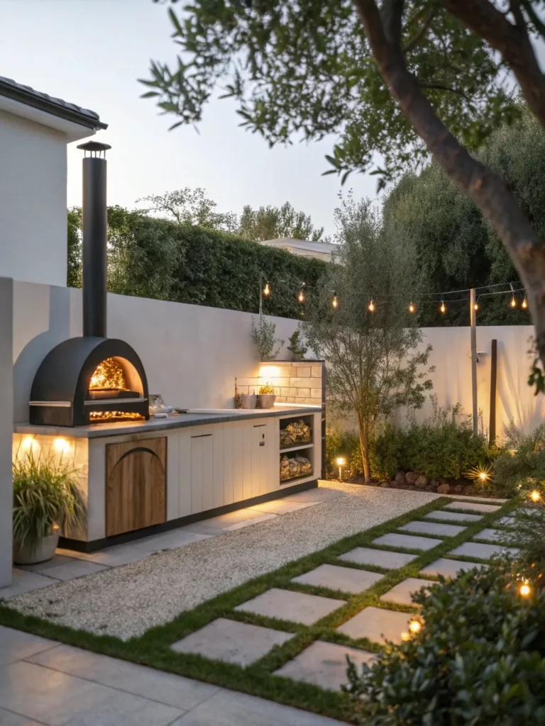 45realistic photo of a modern outdoor kitchen feat