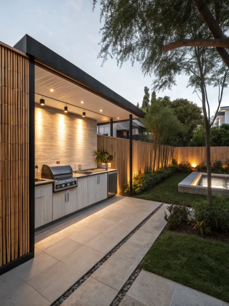 47realistic photo of a modern outdoor kitchen feat