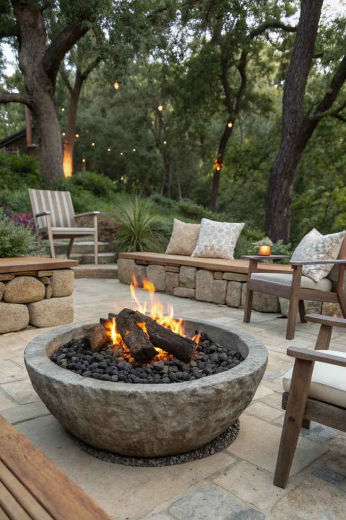 48 a rustic fire pit with a charcoal fire bowl su