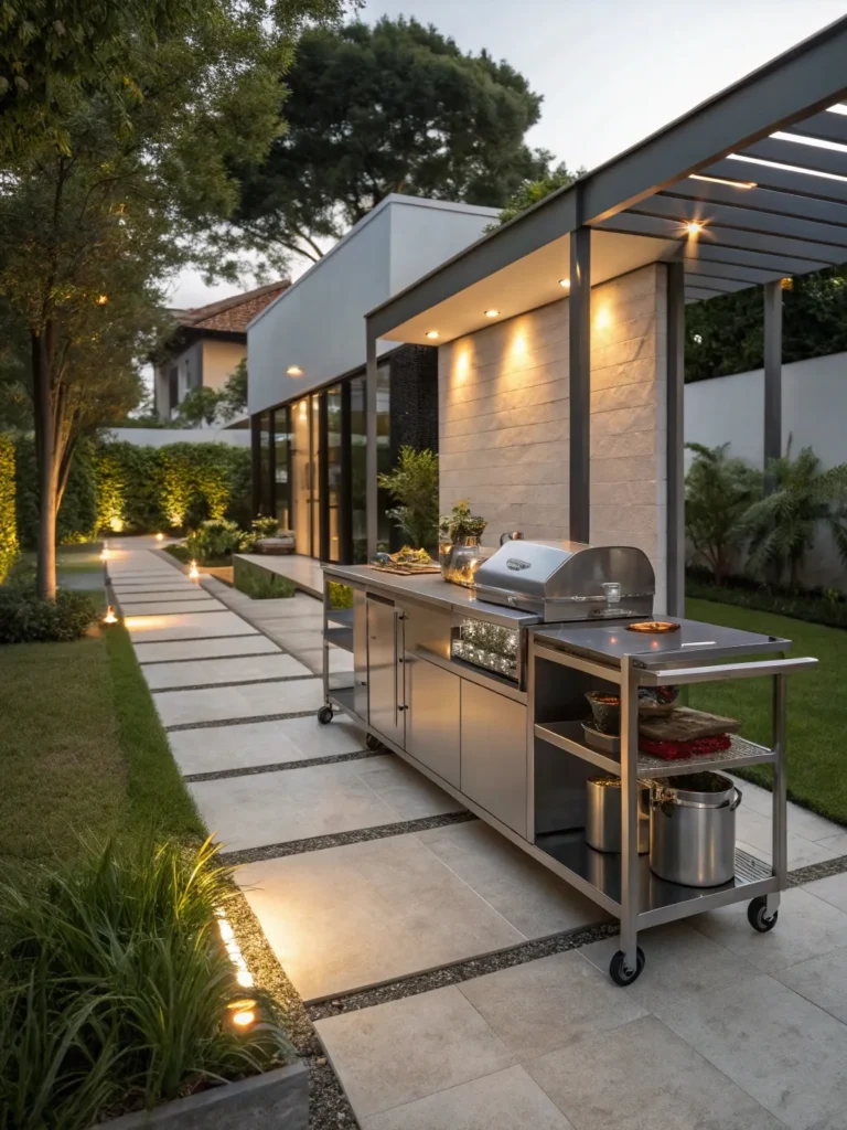 48realistic photo of a modern outdoor kitchen feat