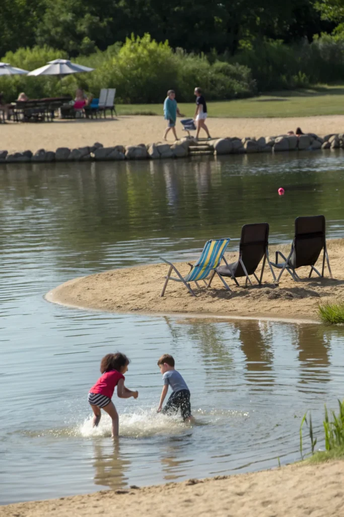49 sandy beach pond a pond with a sandy shorel