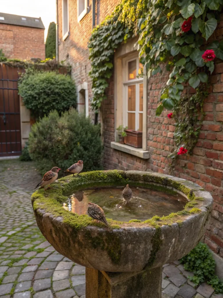 5 aged stone trough repurposed as a bird bath in