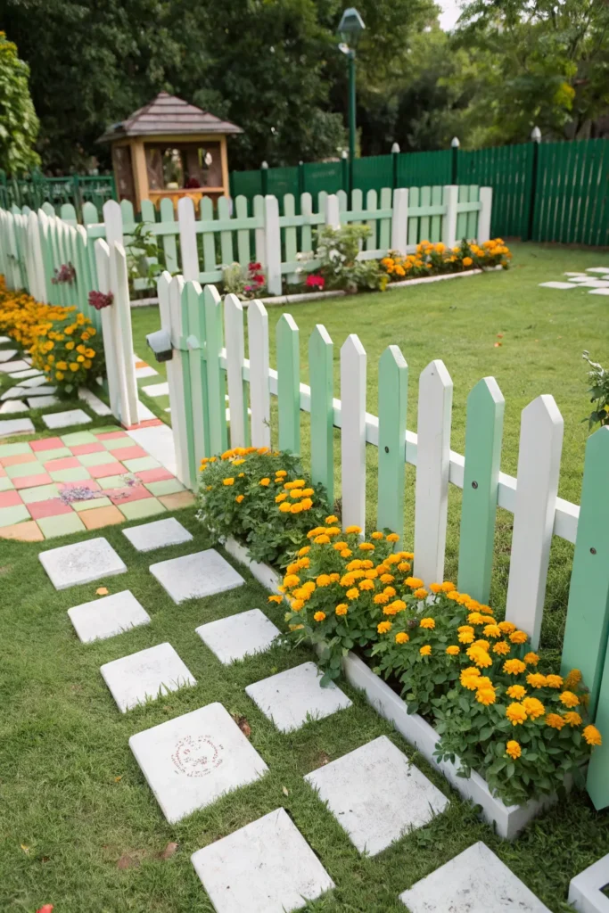 5 checkerboard fence playful garden setting with