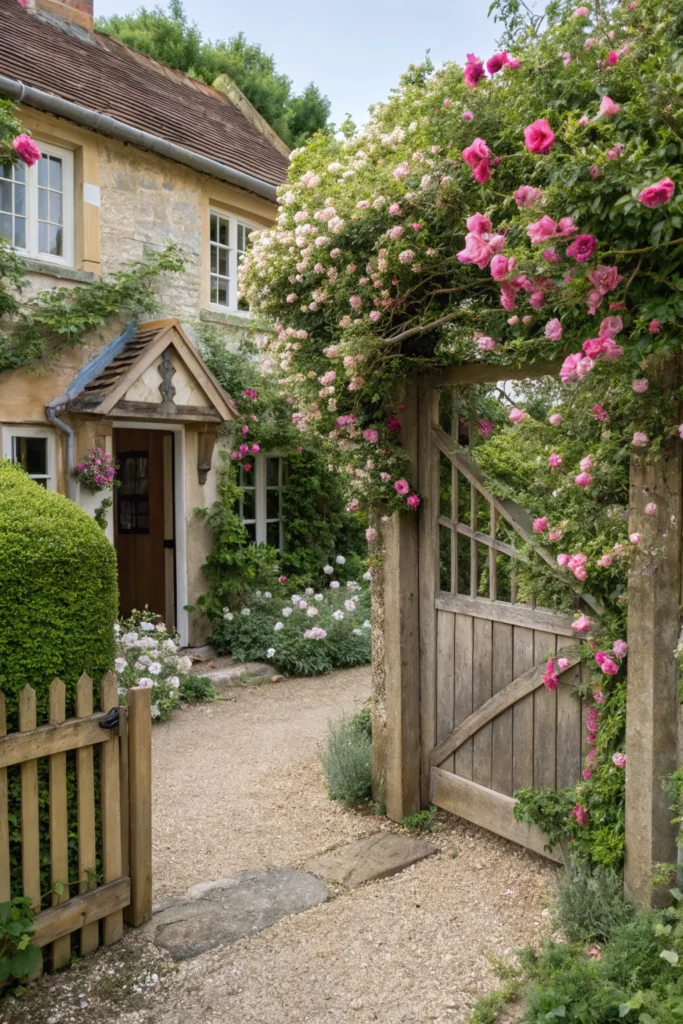 5 cottage front garden with a wooden gate entran