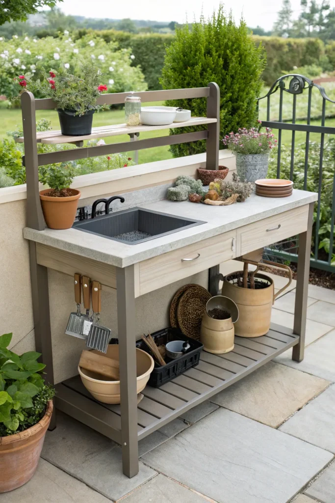5 dual purpose bench with a potting and serving a