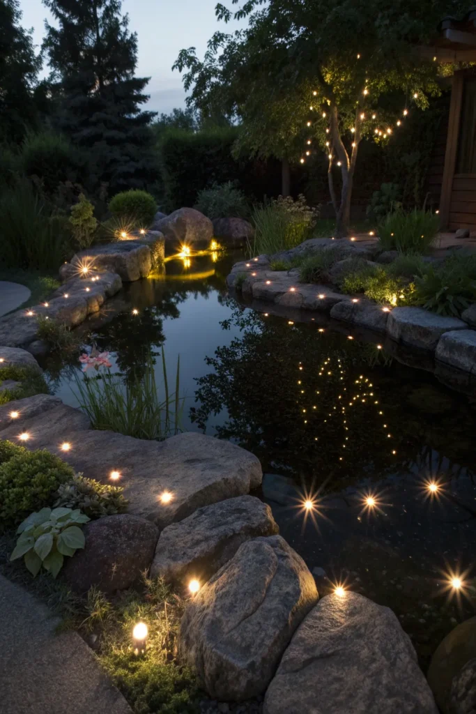 5 fiber optic pond lights twinkling like stars