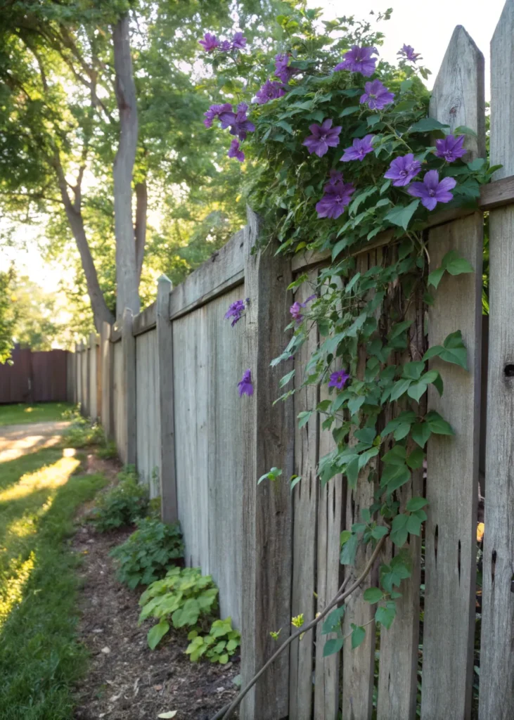 5 reclaimed barn wood fence with clematis design