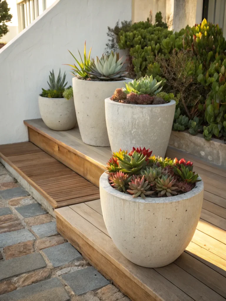 5 succulent planters with concrete pots a grou