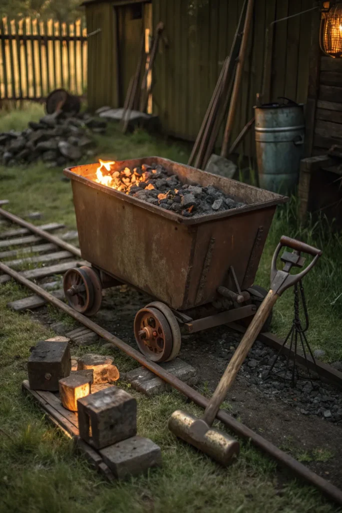 50 an old mining cart converted into a rustic fir