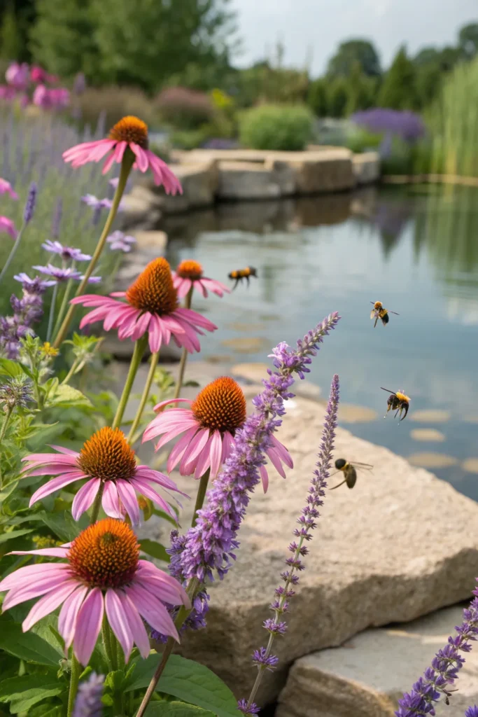 51 bee friendly flower pond a pond bordered wi