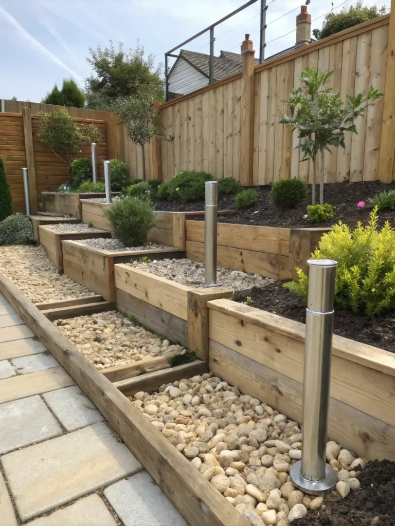 5tanalised pine sleepers used in a modern terraced