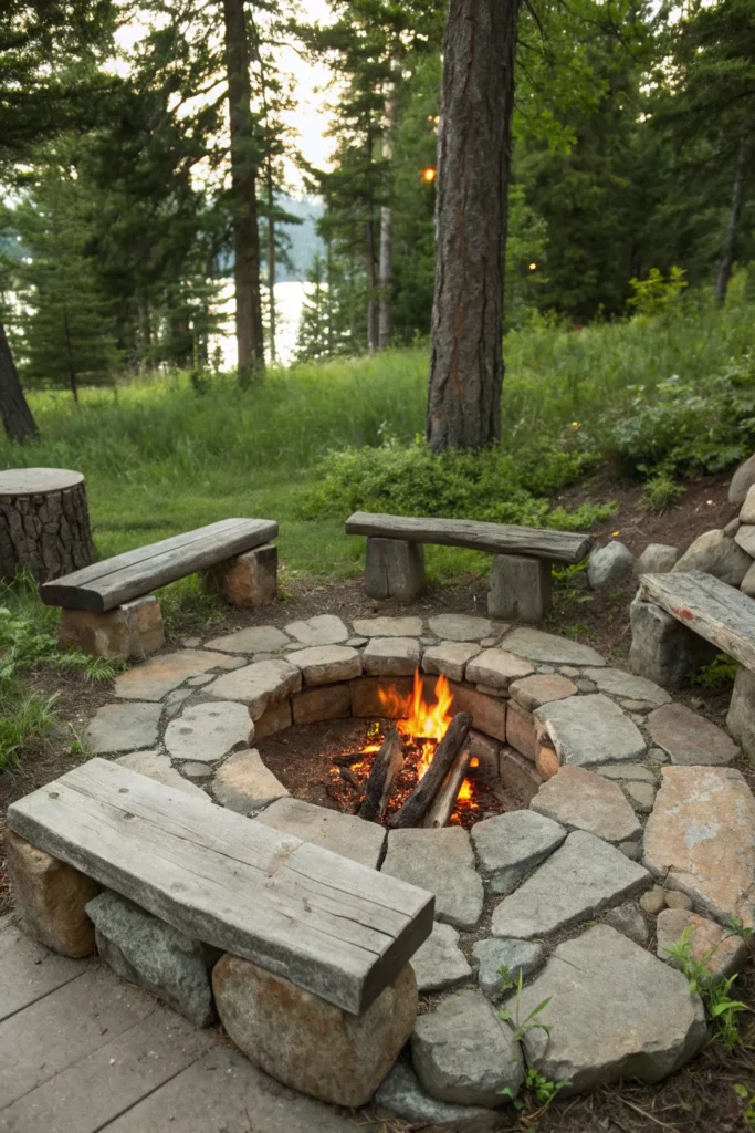 6 a flagstone fire pit surrounded by rustic seati