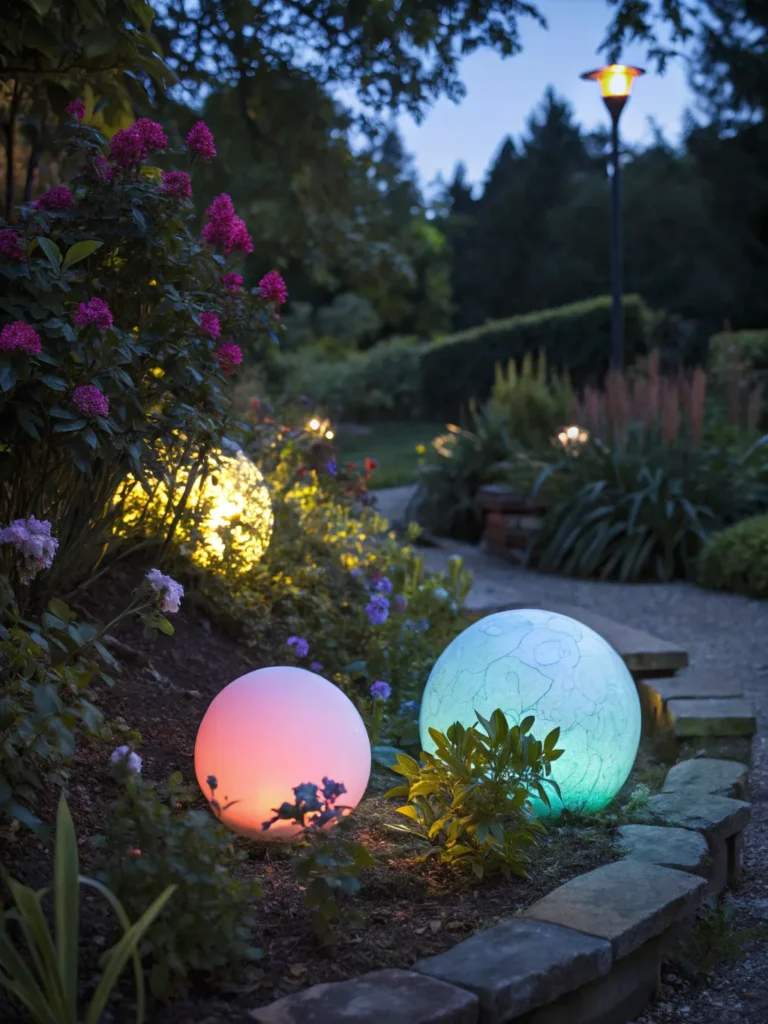 6 color changing garden globes glowing softly amo
