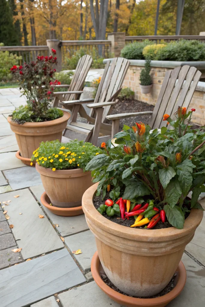 6 container gardens with seasonal veggies clay